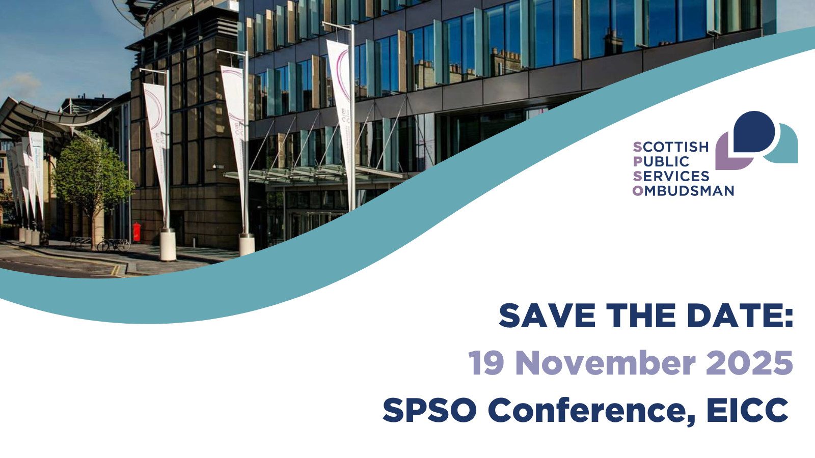 Save the date: 19 November 2025 at the EICC - picture of the front of the EICC building